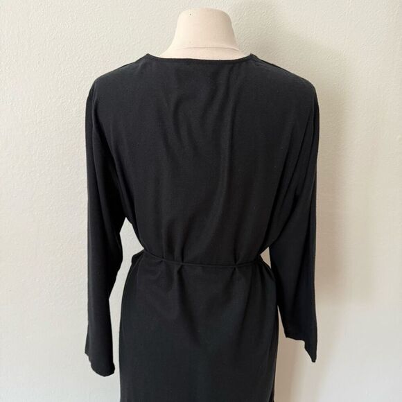Ozma Mal Pais Duster Dress Size Large Black Raw Silk Cupro Button Front Belted - Picture 9 of 14